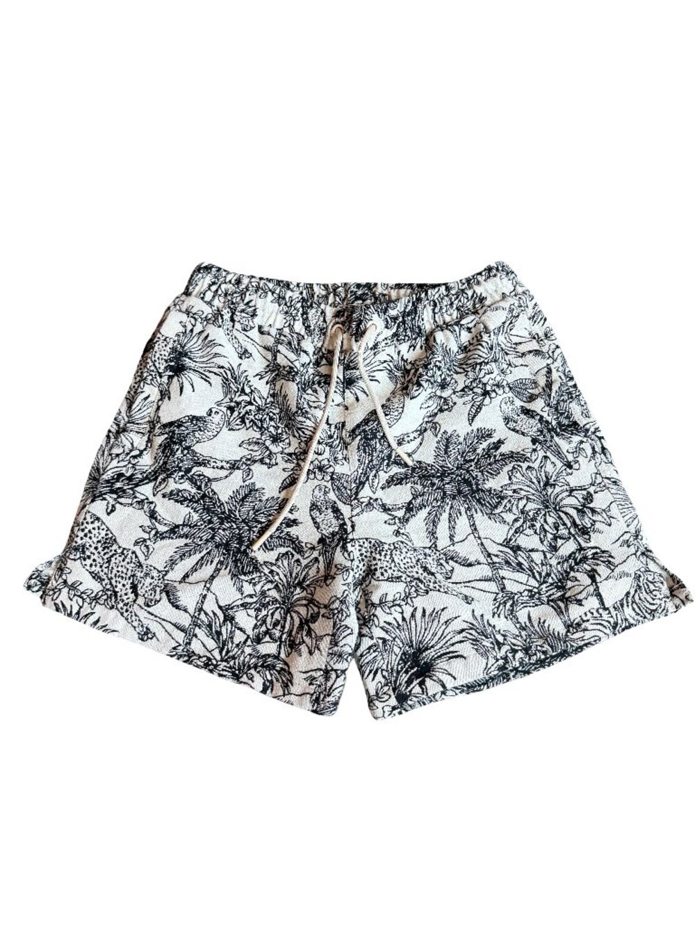 Maison Article Black White Jungle Shorts Woven Drawstring Waist Size Small Men's